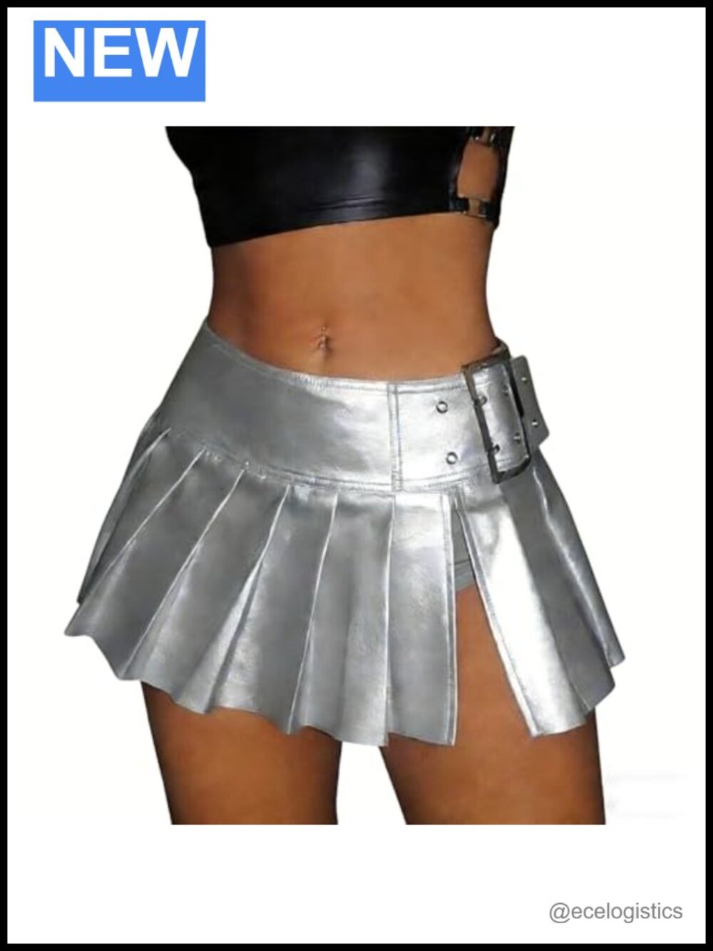 Y2K Pleated Faux Leather Side Slit Micro Mini Skirt